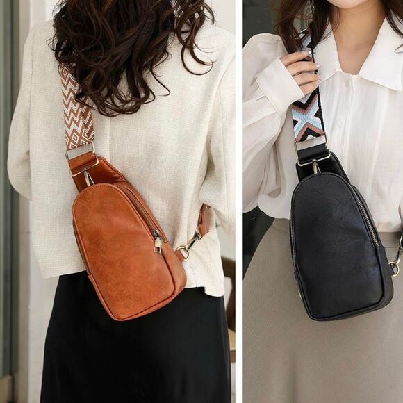 Boho Olive Green Leather Sling Bag Purse With Adjustable Guitar Strap New - Picture 4 of 9